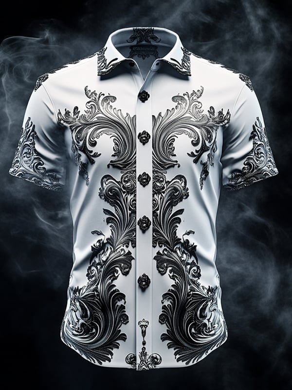 Camisa vintage Dark Baroque estampado de manga corta para hombre