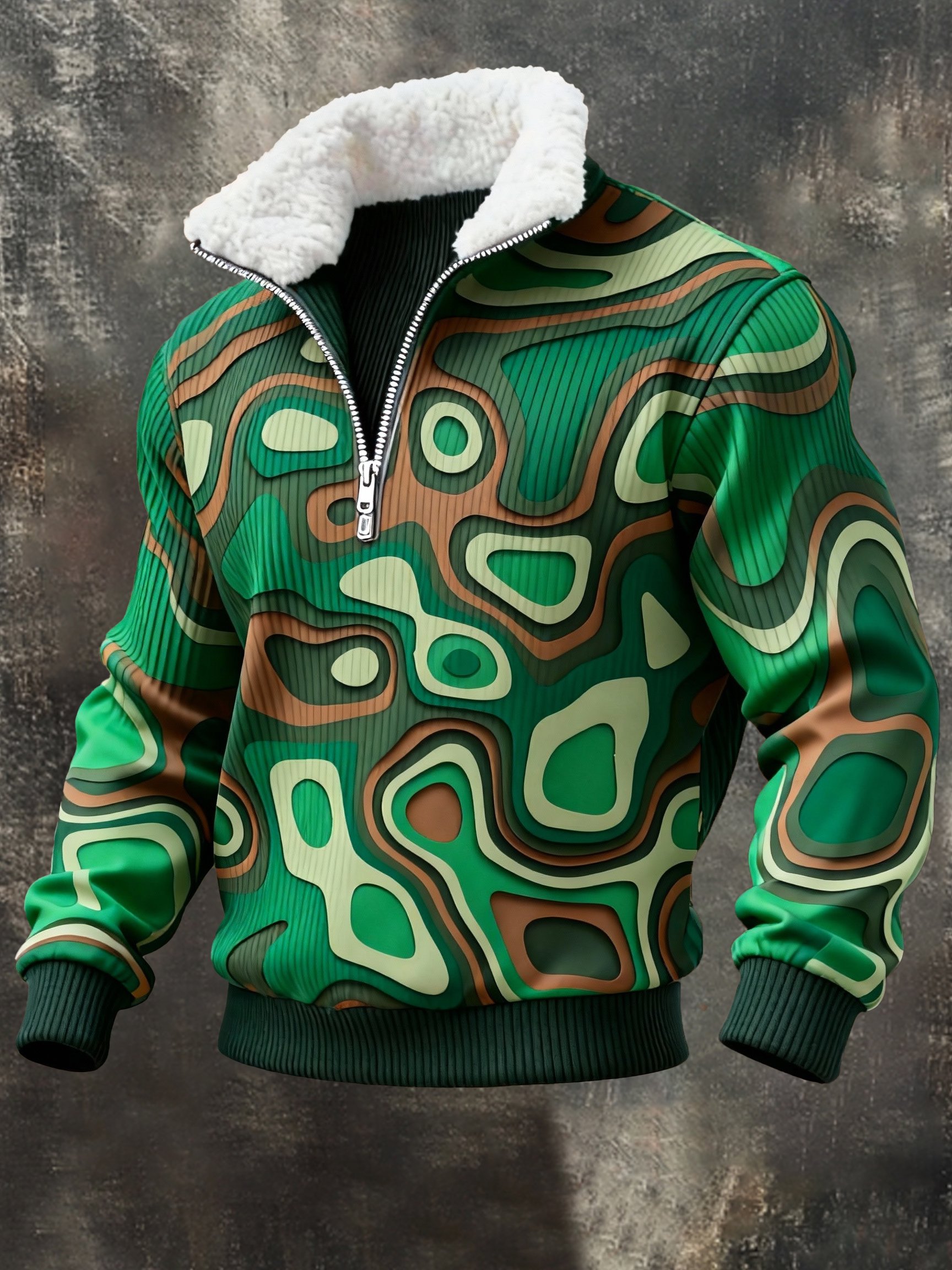Sudadera retro en bloques de color estampado Fur cuello para hombre