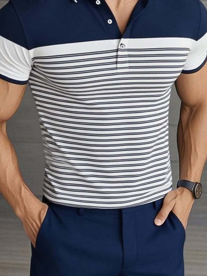 Camisa polo casual clásico a rayas estampado ejecutivo de manga corta para hombre - vista 2