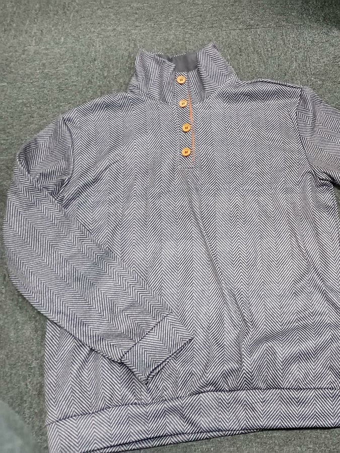 Sudadera Western vintage Herringbone estampado Design Stand cuello con botones para hombre