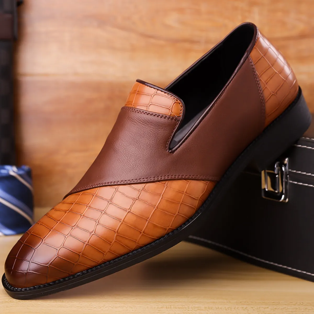 para hombre Two Tone Crocodile Embossed Contrast Spliced Slip On mocasines Dress zapatos