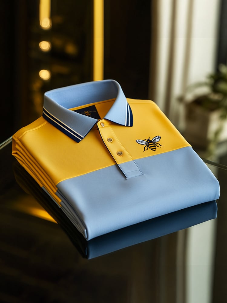 Camisa polo clásico ejecutivo Check Button de manga corta para hombre