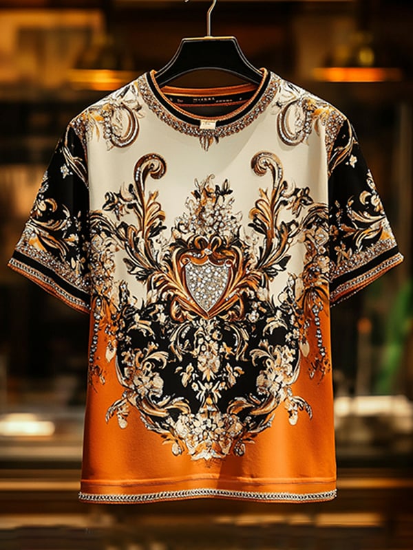 Camiseta ejecutivo de lujo estampado de algodón de manga corta para hombre