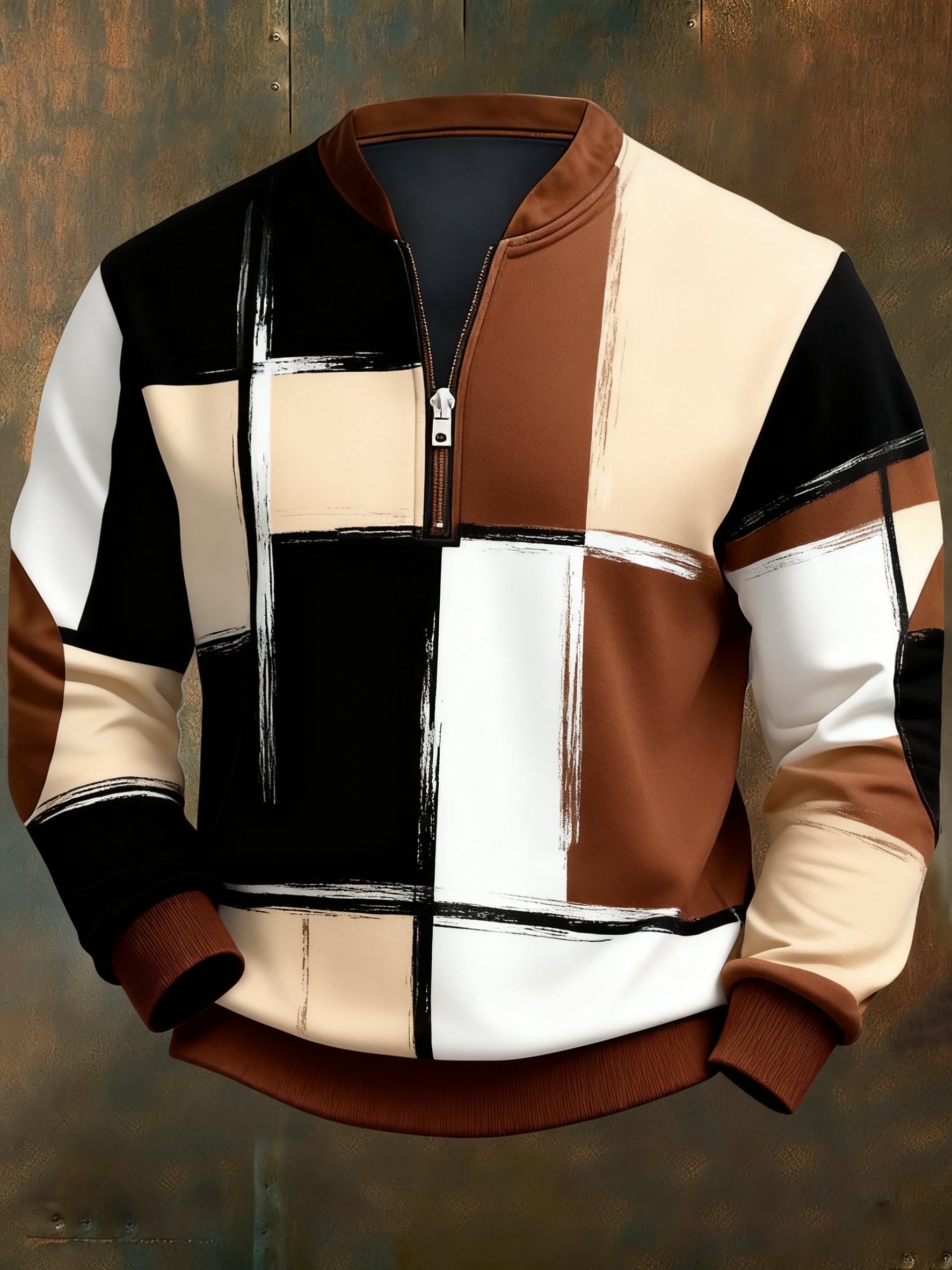 Sudadera casual geométrico en bloques de color estampado para hombre