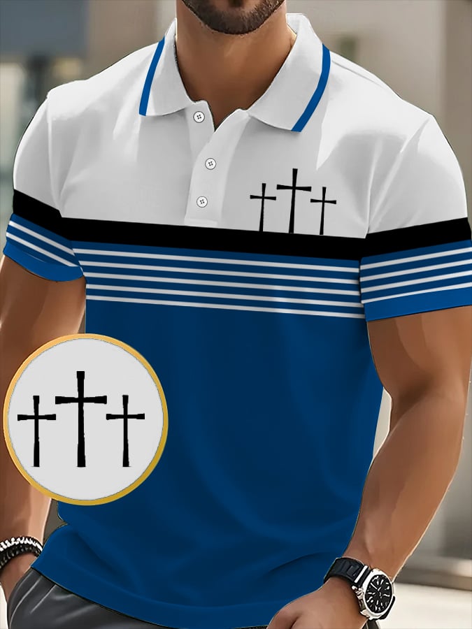Camisa polo retro Faith casual estampado para hombre