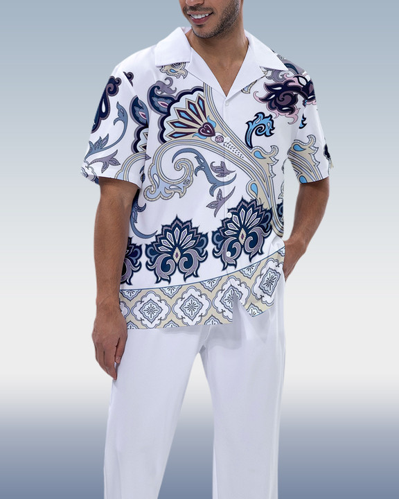 Camisa Rianmond White estampado de manga corta Walking Set 249 para hombre