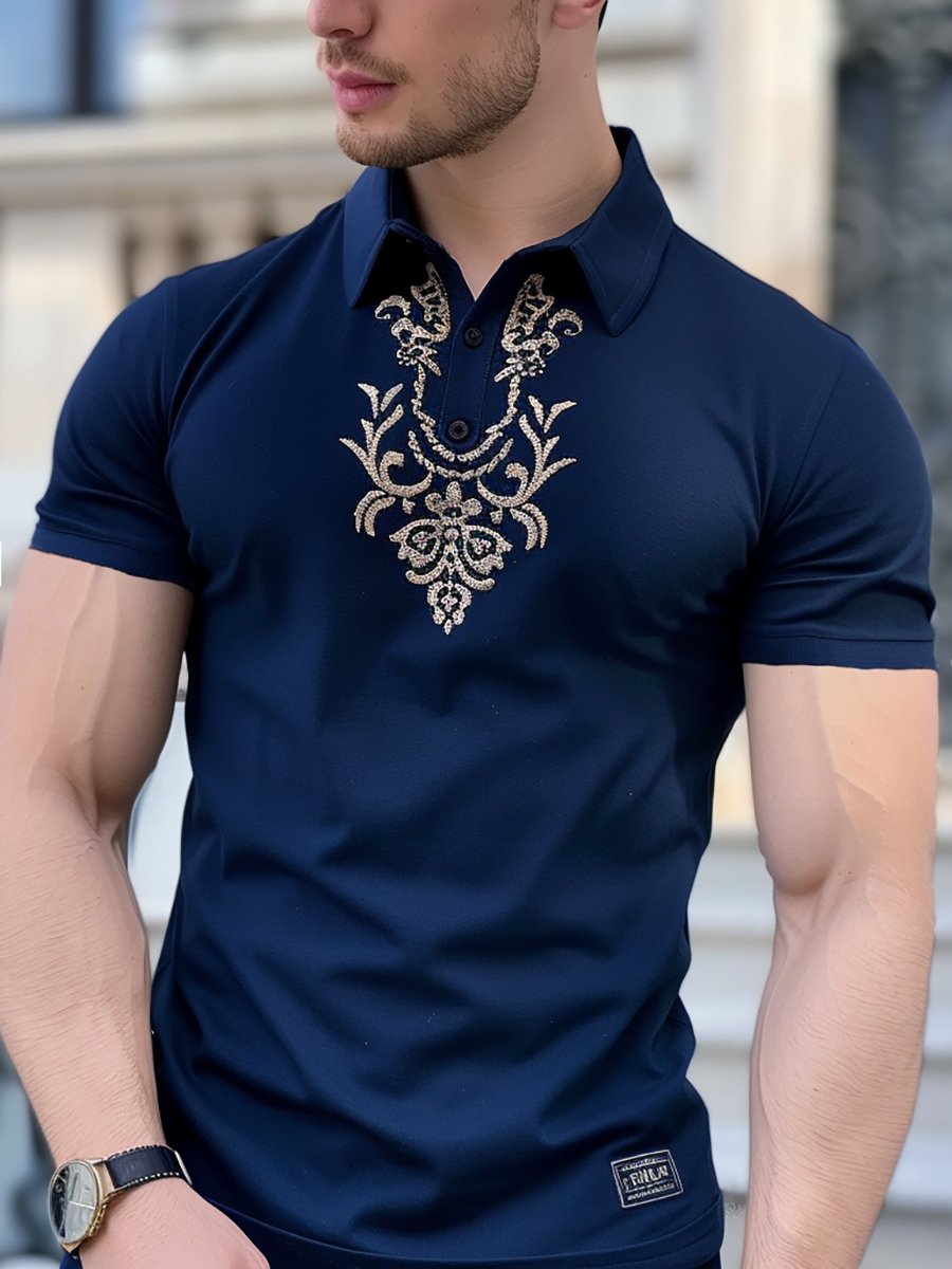 Camisa polo ejecutivo vintage con botones de manga corta para hombre