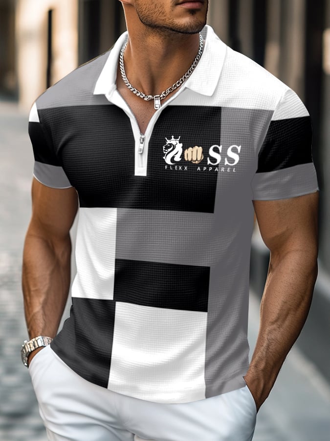 Contrast Waffle Zip Polo para hombre
