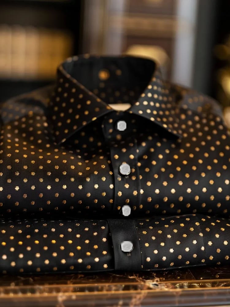 Camisa de lujo Romantic Contrast Color estampado de manga larga para hombre