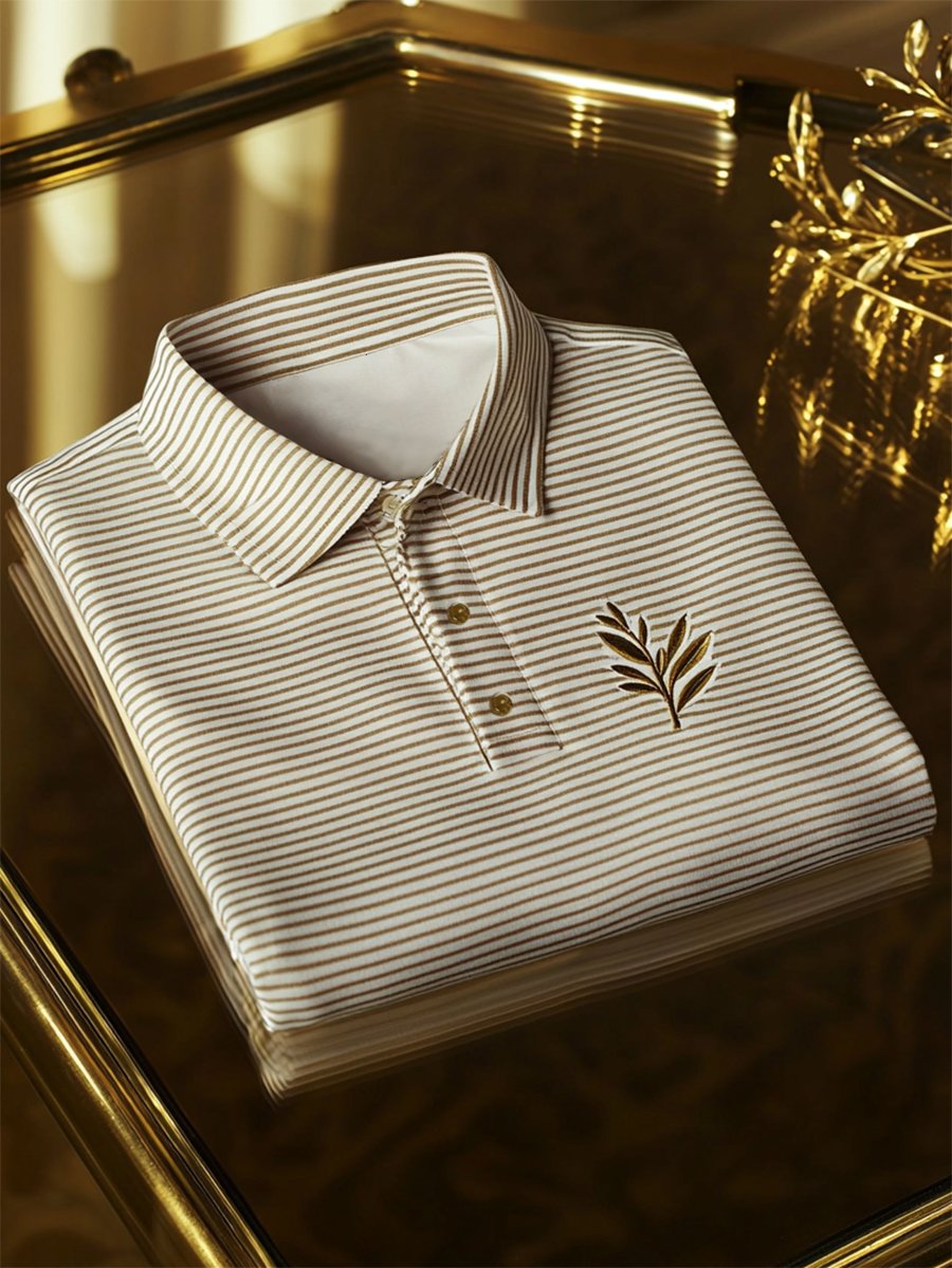 Camisa polo ejecutivo casual a rayas Button de manga corta para hombre