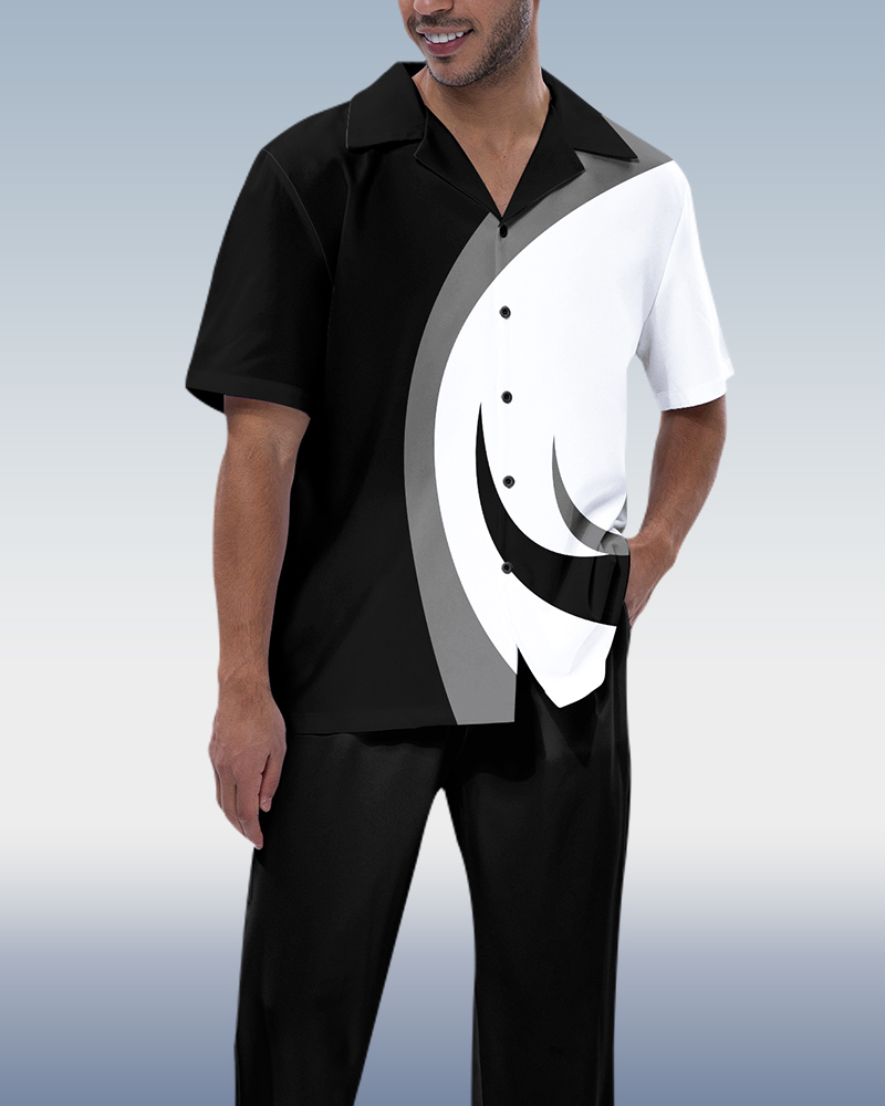 Rianmond Black & White en bloques de color de manga corta Trekking Suit para hombre