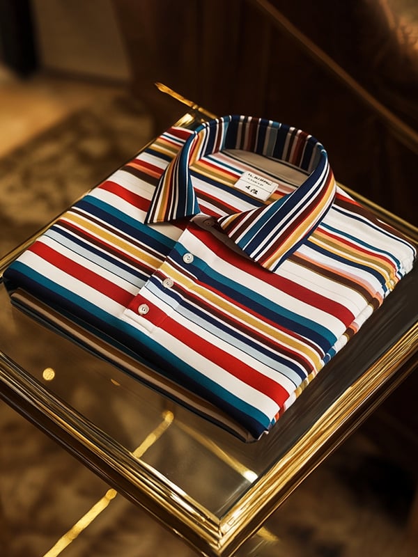 Camisa polo retro ejecutivo rayas estampado de manga larga para hombre