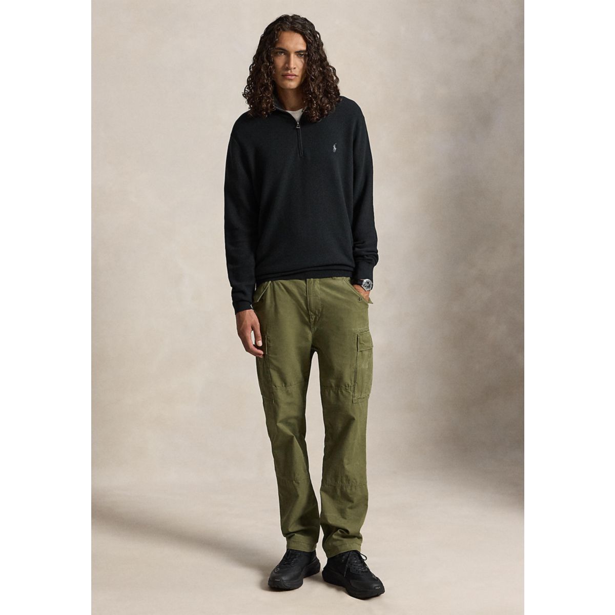 Big & Tall Mesh-Knit Cotton Quarter-Zip Sweater - 4