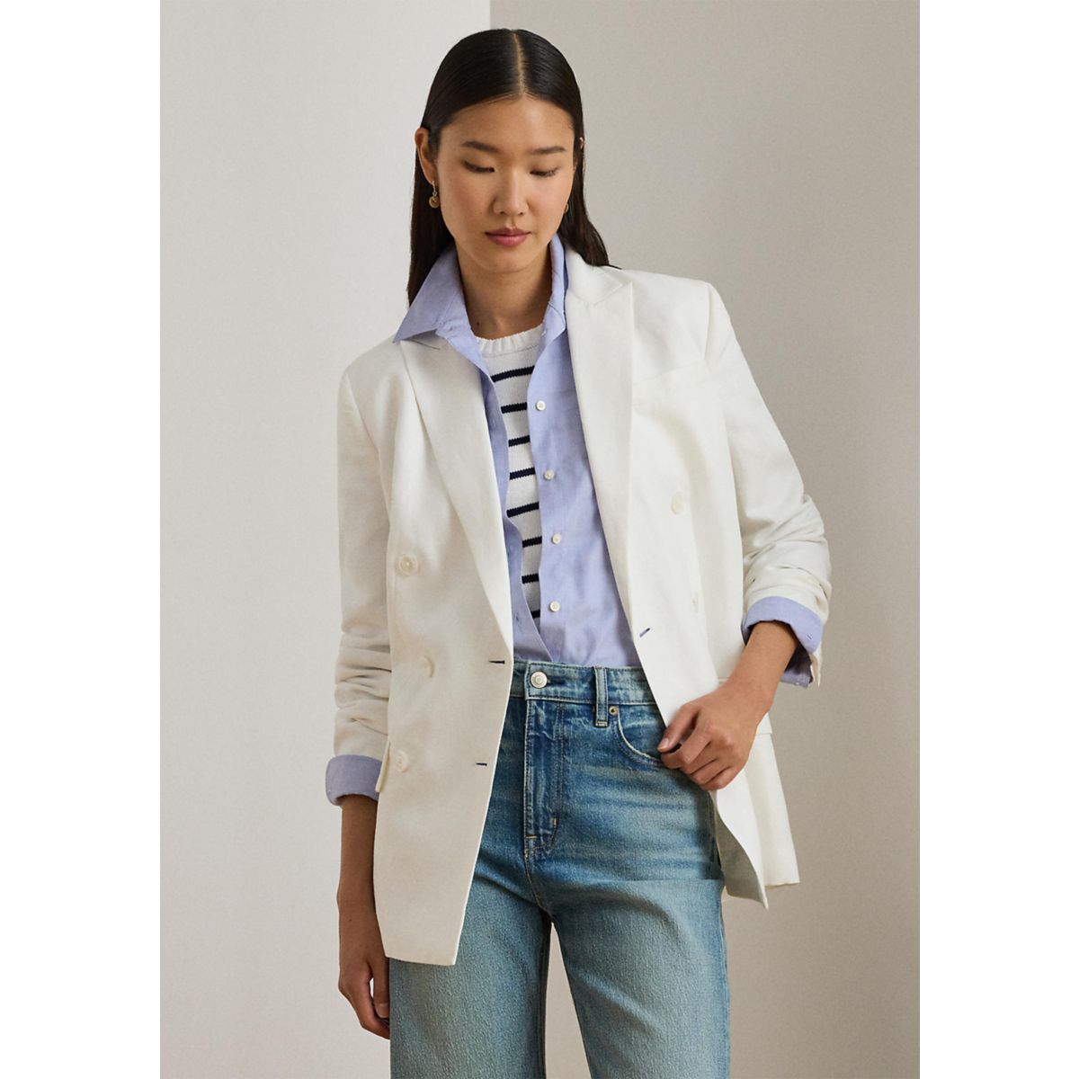 Double-Breasted Linen-Blend Twill Blazer - 1