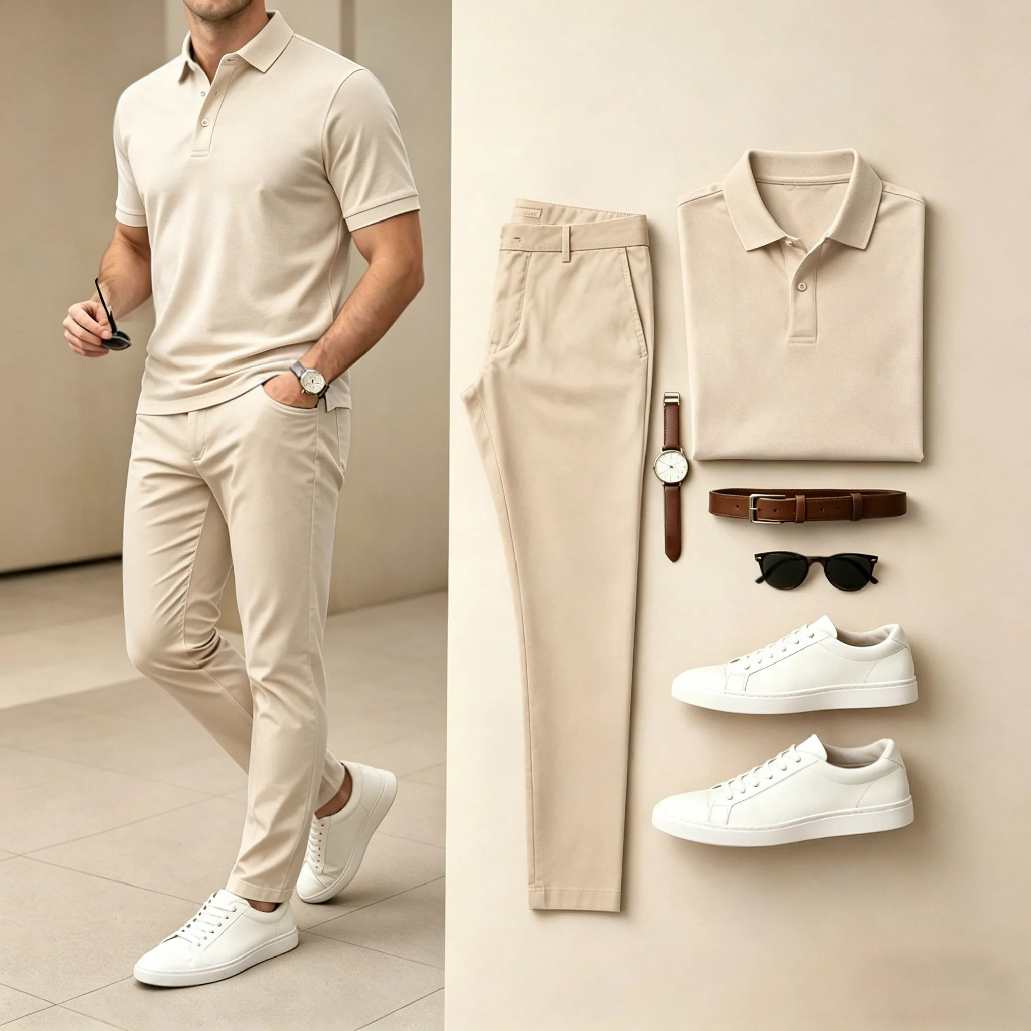 Conjunto de dos piezas casual estampado camisa polo And pantalón para hombre