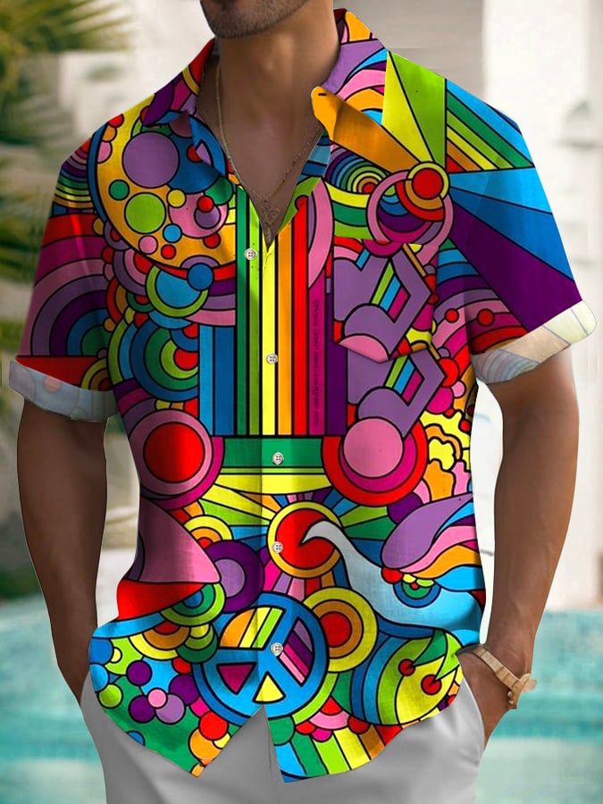Camisa Hawaiian Abstract estampado de moda de manga corta para hombre