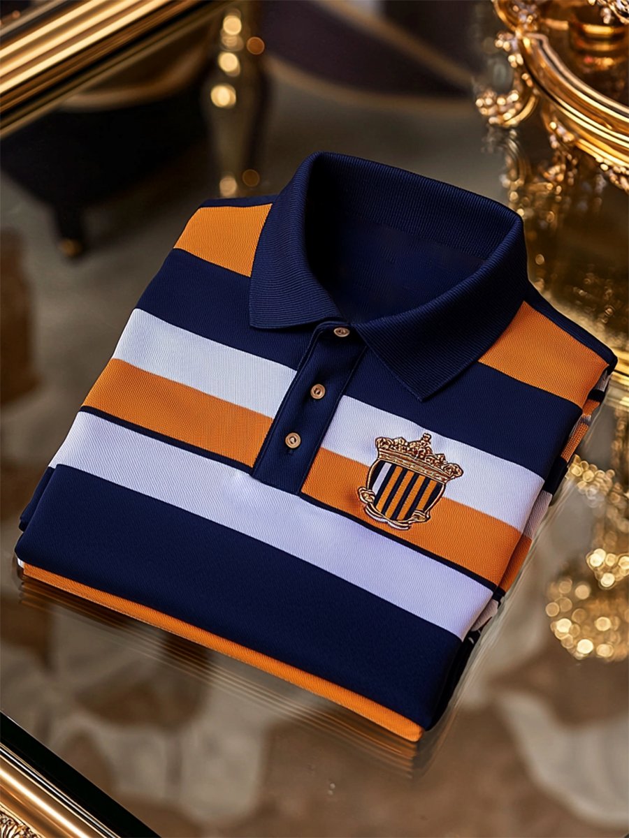 Camisa polo ejecutivo casual a rayas Button de manga corta para hombre