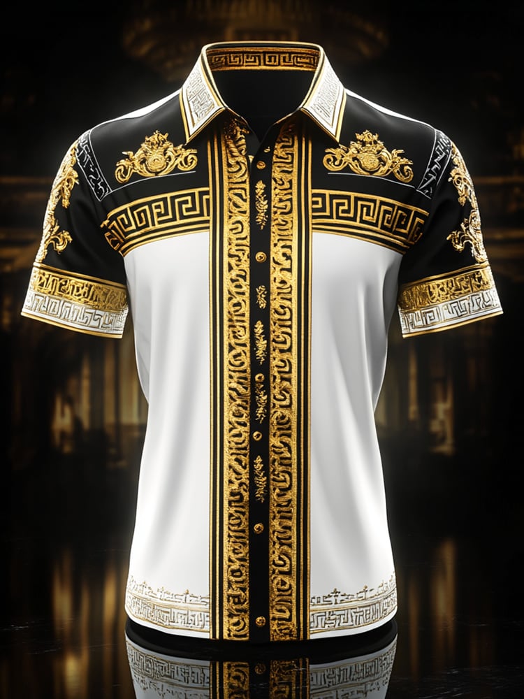 Camisa satén Luxe estampado de manga corta Button para hombre