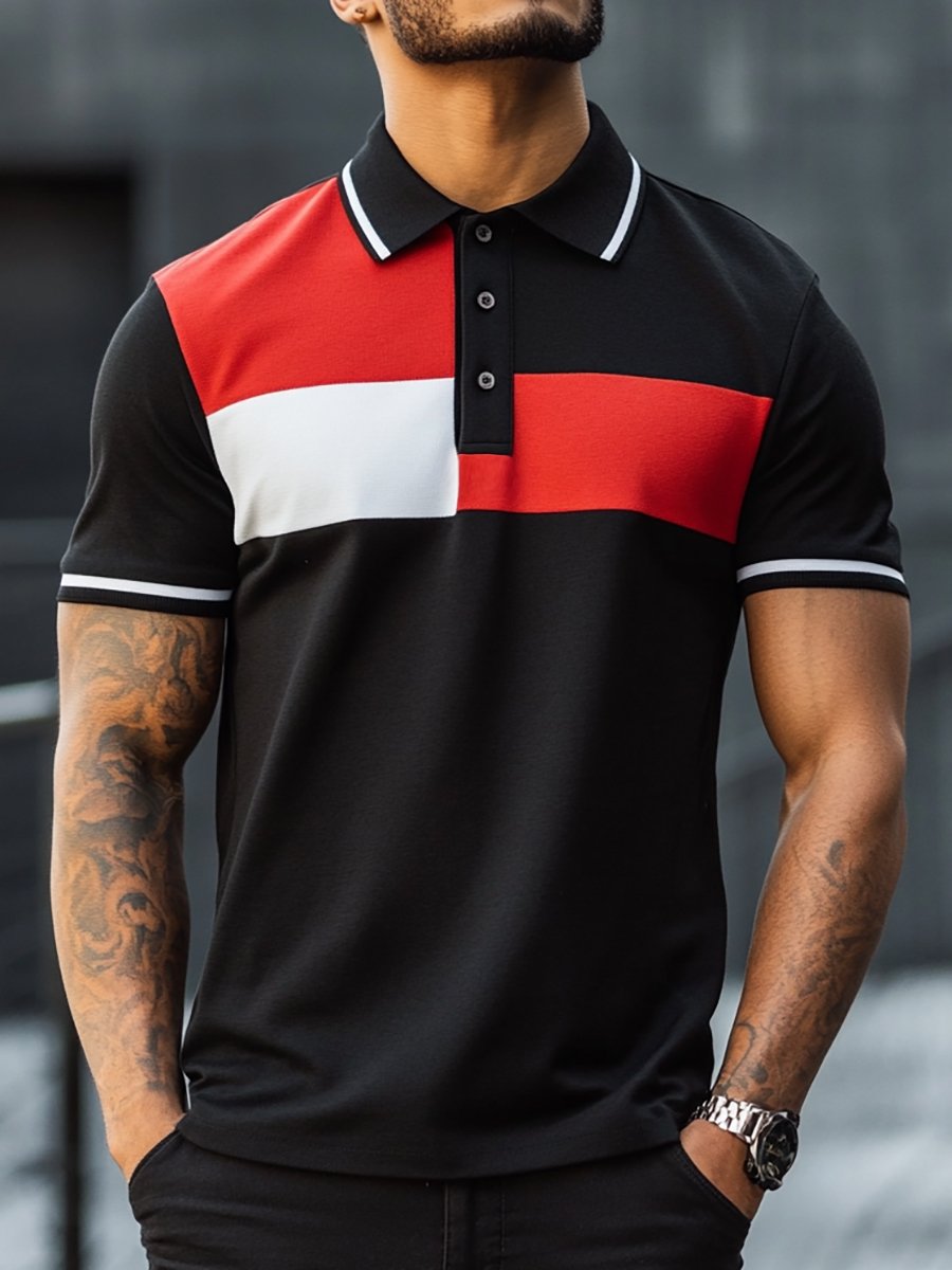 Camisa polo ejecutivo rayas Logo con botones de manga corta para hombre