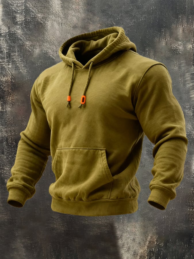 Sudadera retro clásico Basic All-Match de color sólido Hooded para hombre