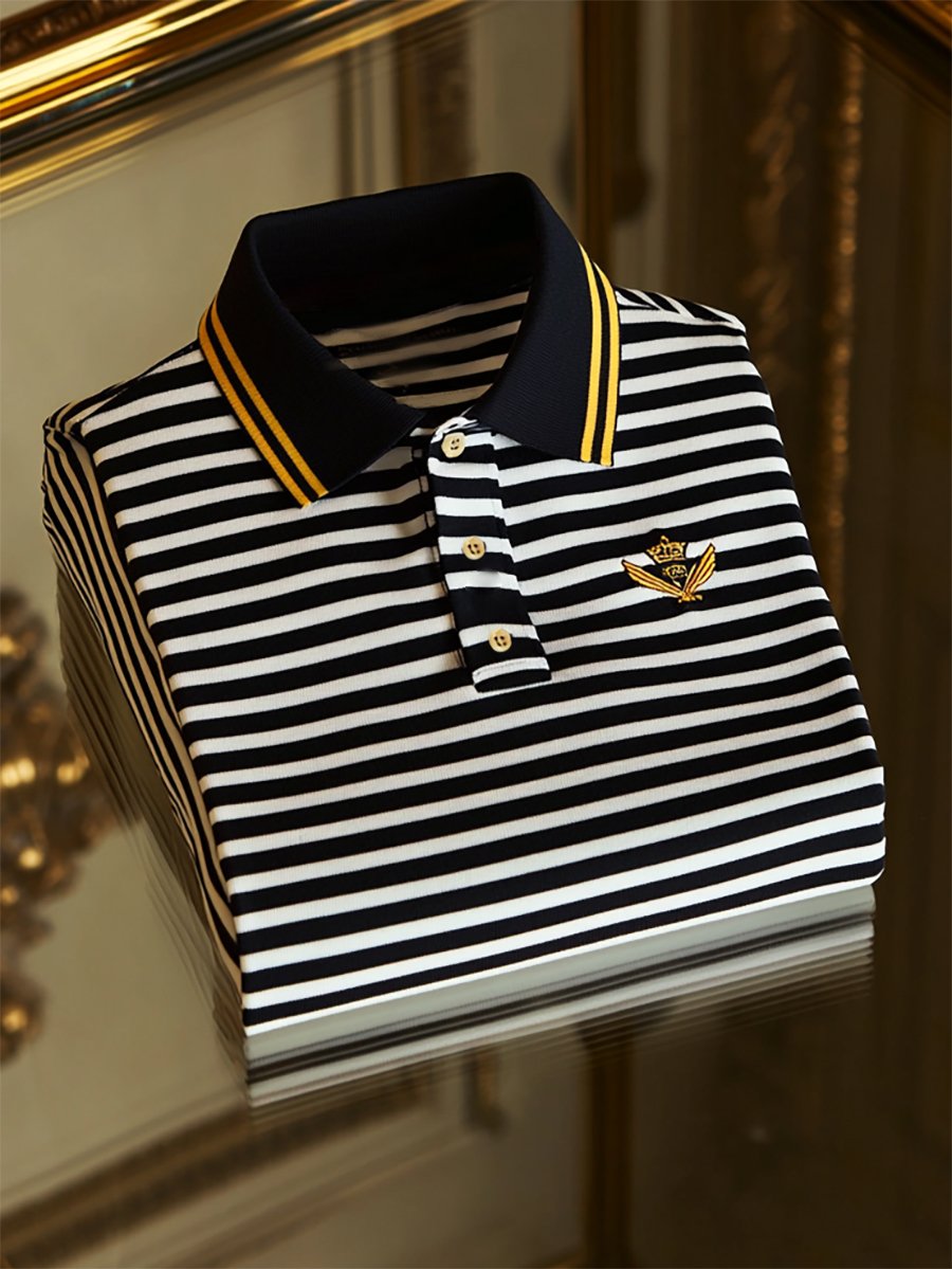 Camisa polo ejecutivo casual a rayas Button de manga corta para hombre