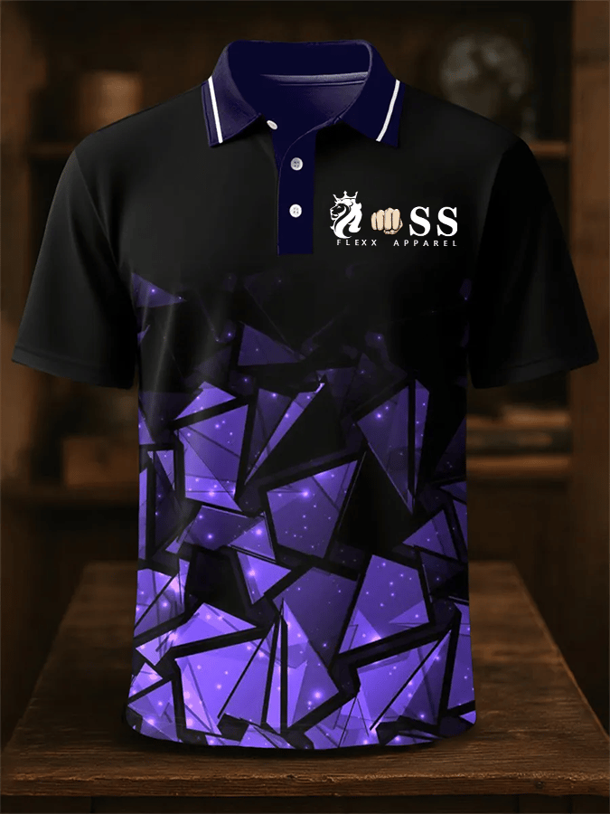 Camisa polo retro Letter Design ejecutivo Contrast solapa de manga corta para hombre