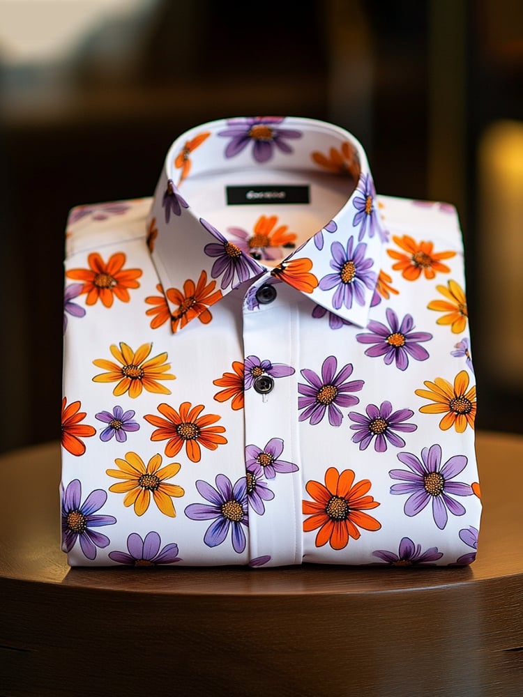 Camisa ejecutivo casual floral solapa de manga corta para hombre