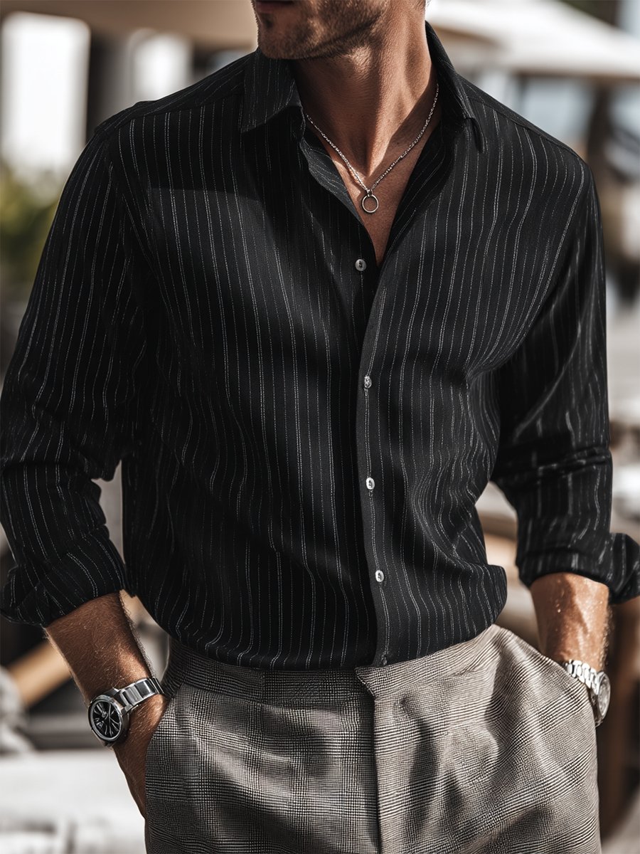 Camisa ejecutivo casual Strped estampado de manga larga para hombre