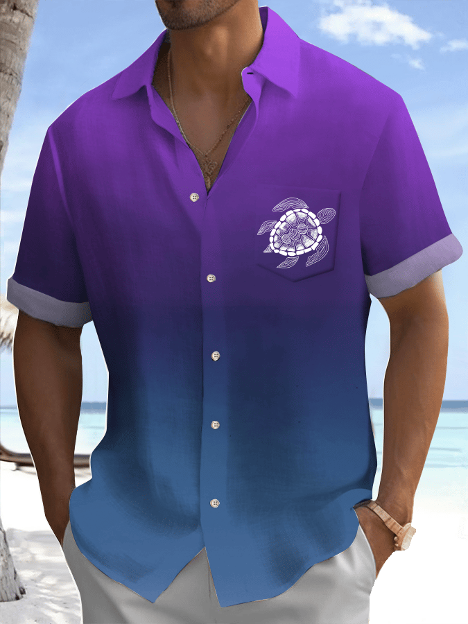Camisa Turtle estampado casual Vacation (With bolsillos) para hombre