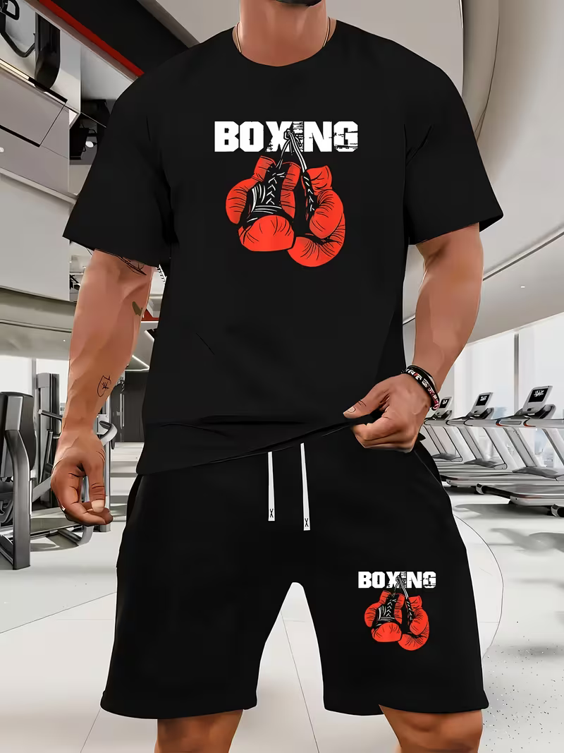 Conjunto de dos piezas casual Sports Boxing Crew Neck de manga corta camisa And shorts para hombre
