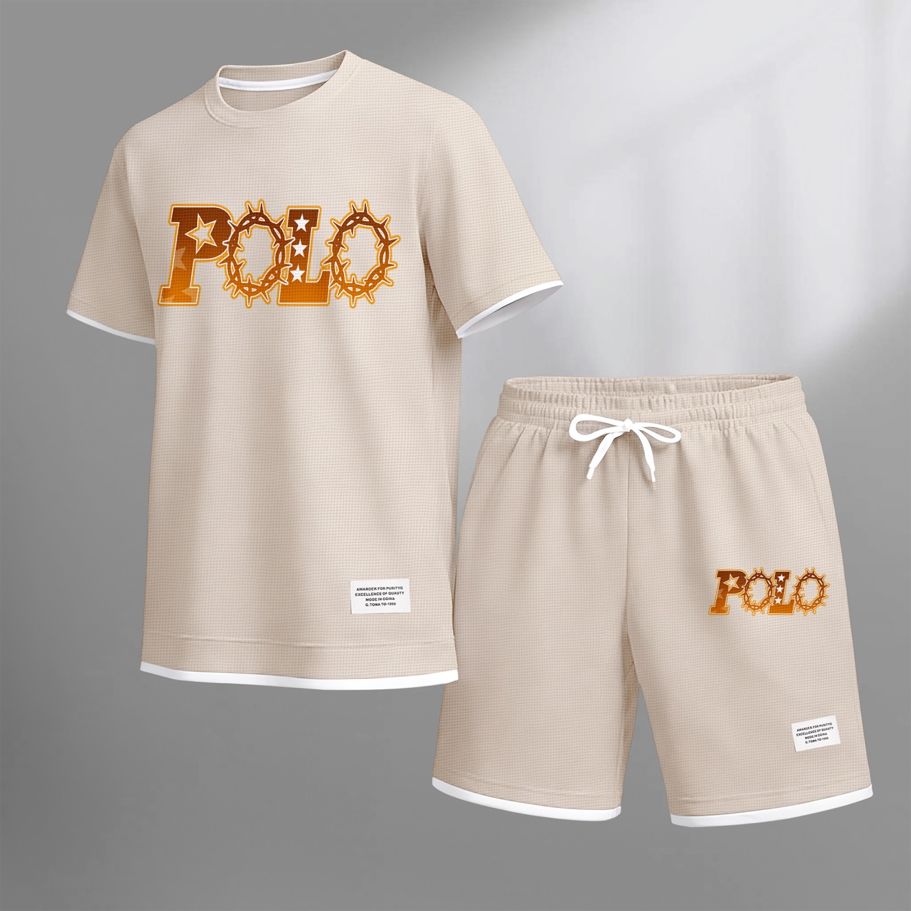 Camisa retro Thorns estampado Waffle Fabric de manga corta And shorts Set para hombre