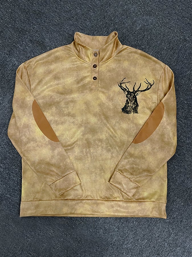 Sudadera Western Style estampado Stand cuello Button para hombre