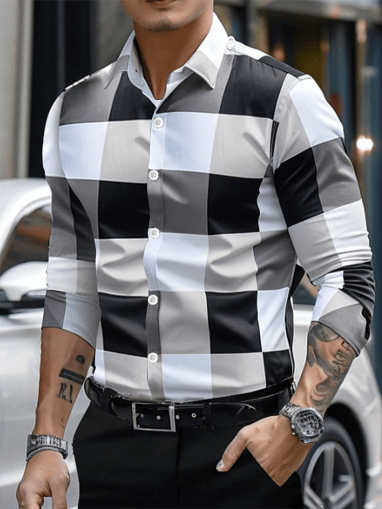 Camisa a cuadros ejecutivo de manga larga para hombre