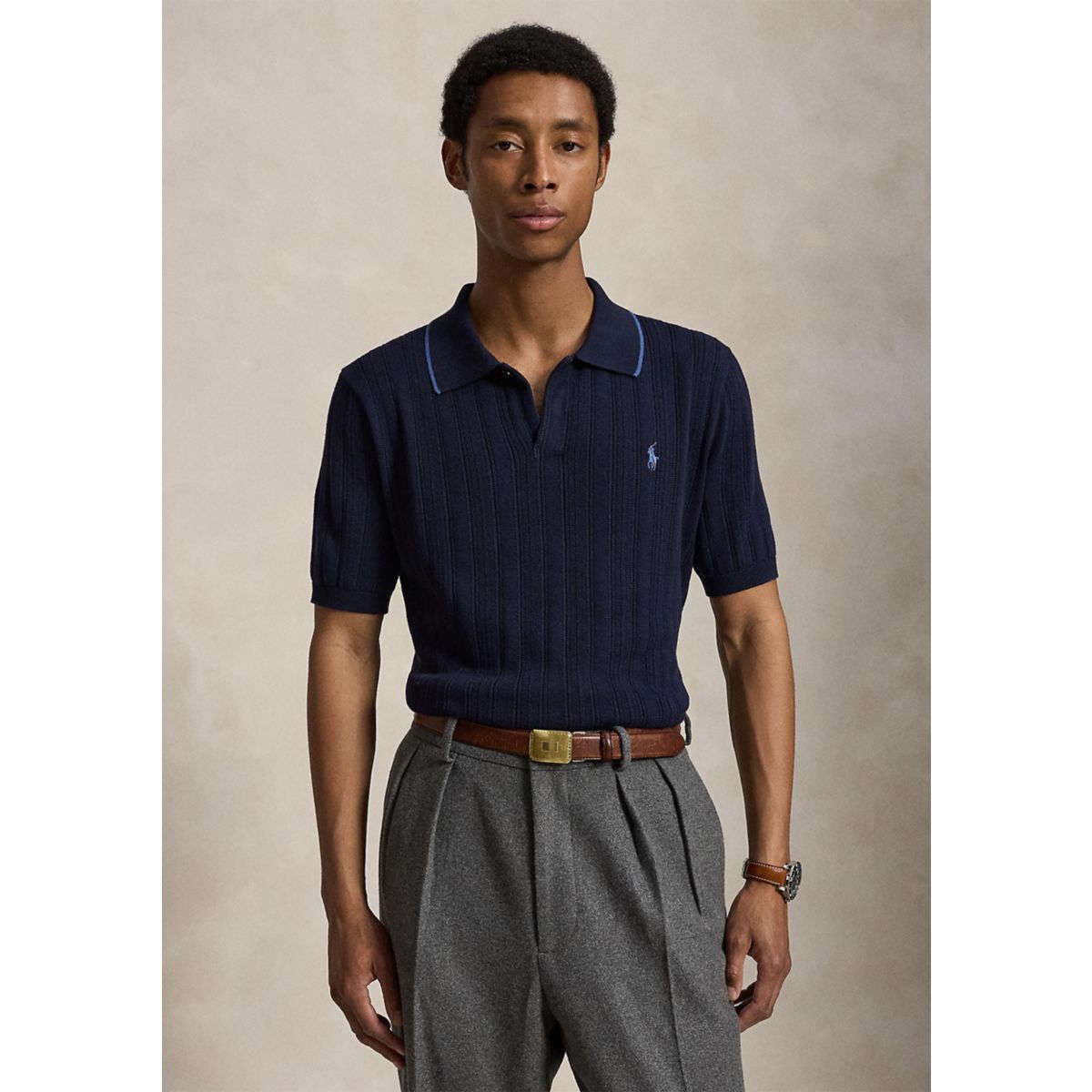Textured Cotton Polo Sweater - 7