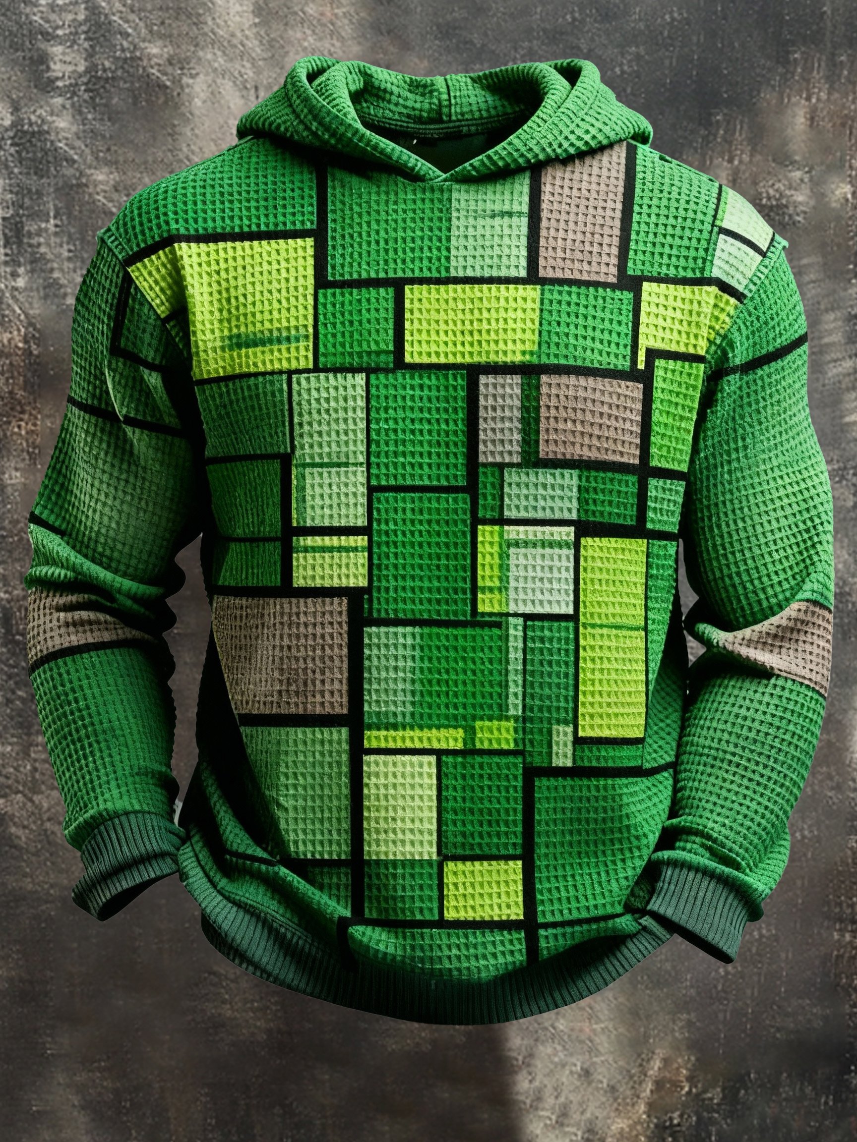 Sudadera vintage Color-Block estampado con cierre con gorrasucha para hombre