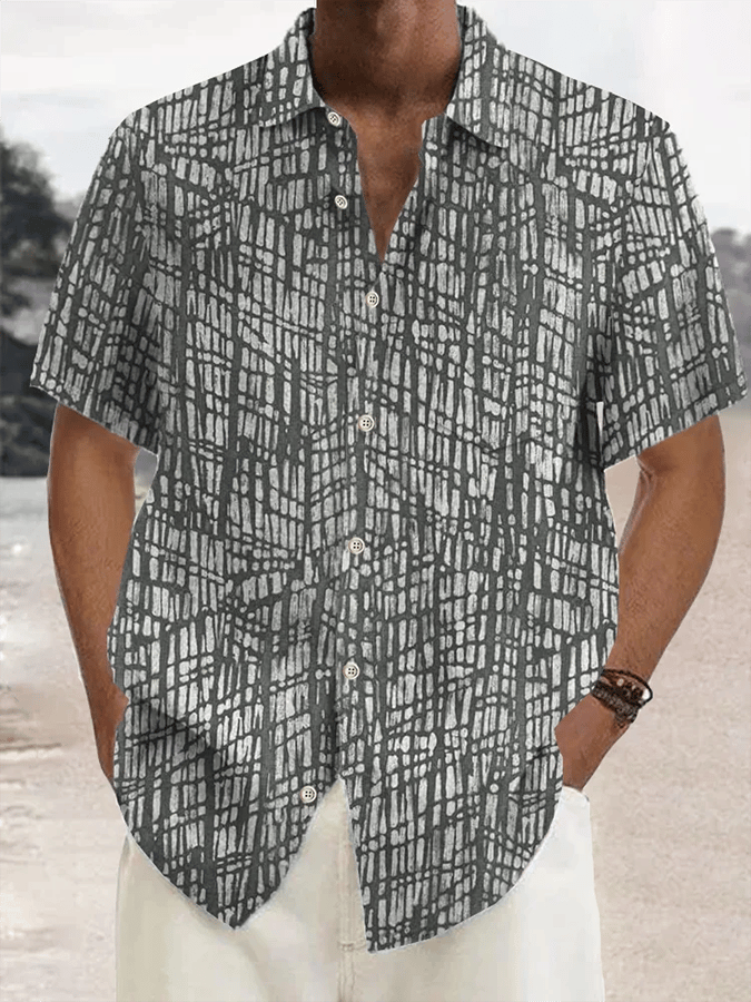 Camisa vintage Textured estampado casual (With Pockets) para hombre