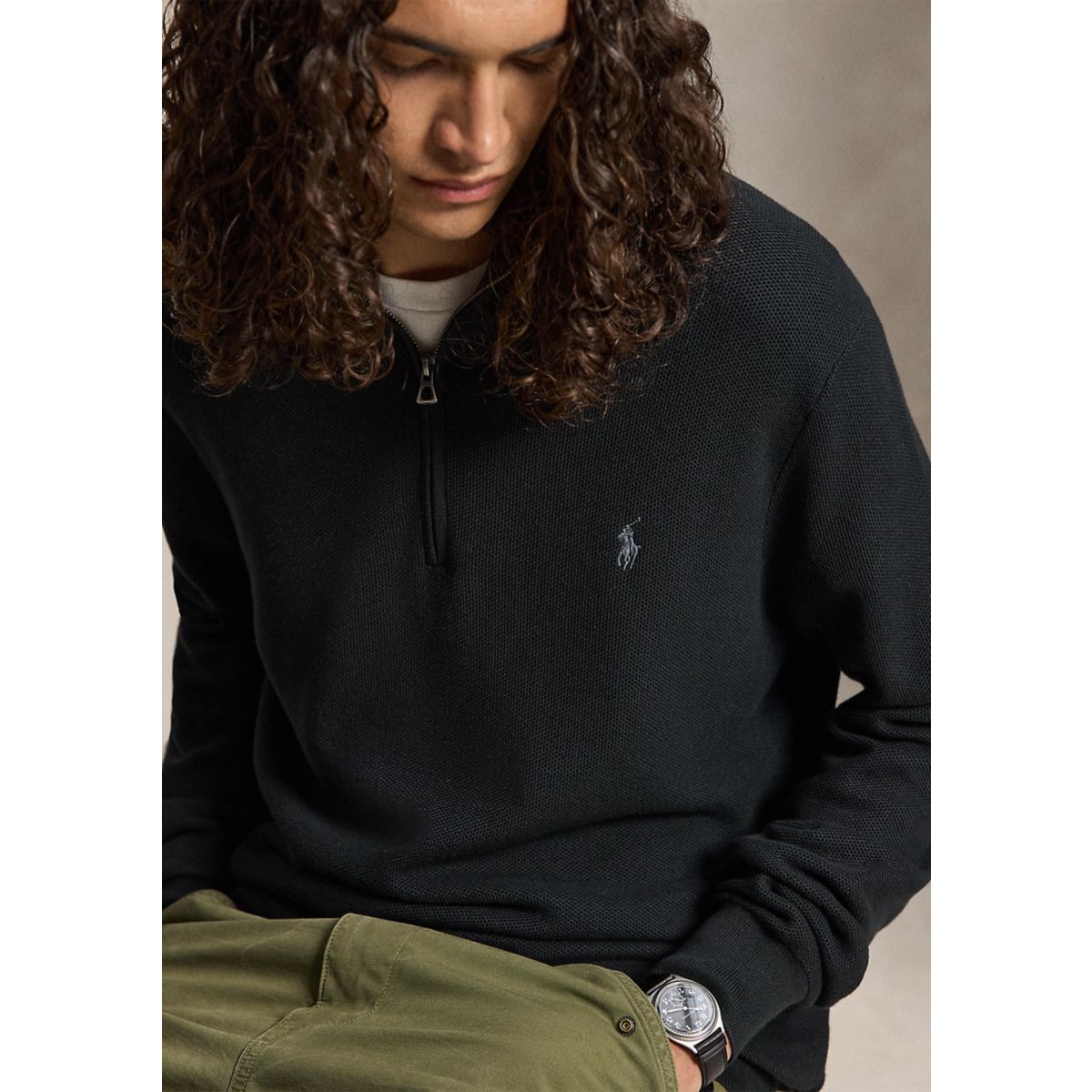 Big & Tall Mesh-Knit Cotton Quarter-Zip Sweater - 3