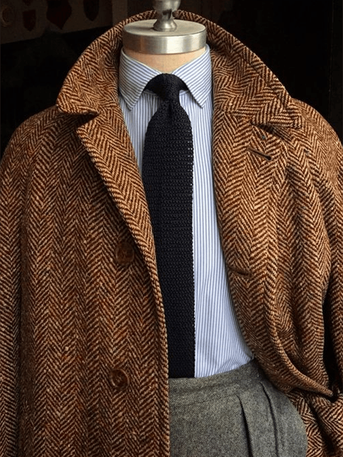 para hombre elegante Herringbone Double-Breasted Pocket Design casual Woolen Coat