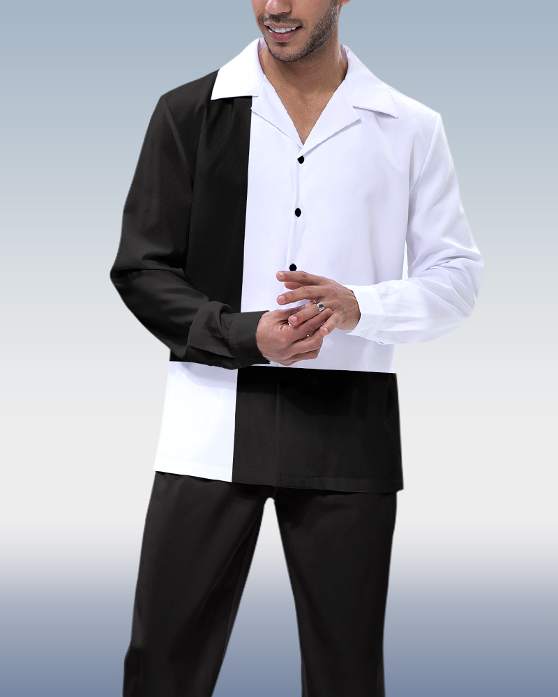 Suitmens Black and White Walking Suit 2-Piece de manga larga Suit para hombre