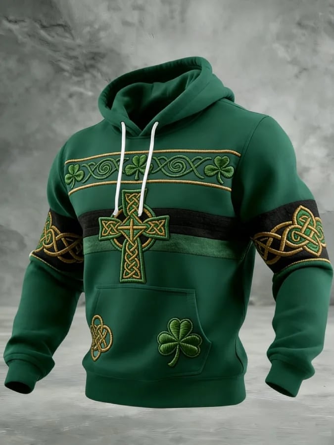 Sudadera Saint Patrick's Day estampado con gorrasucha para hombre