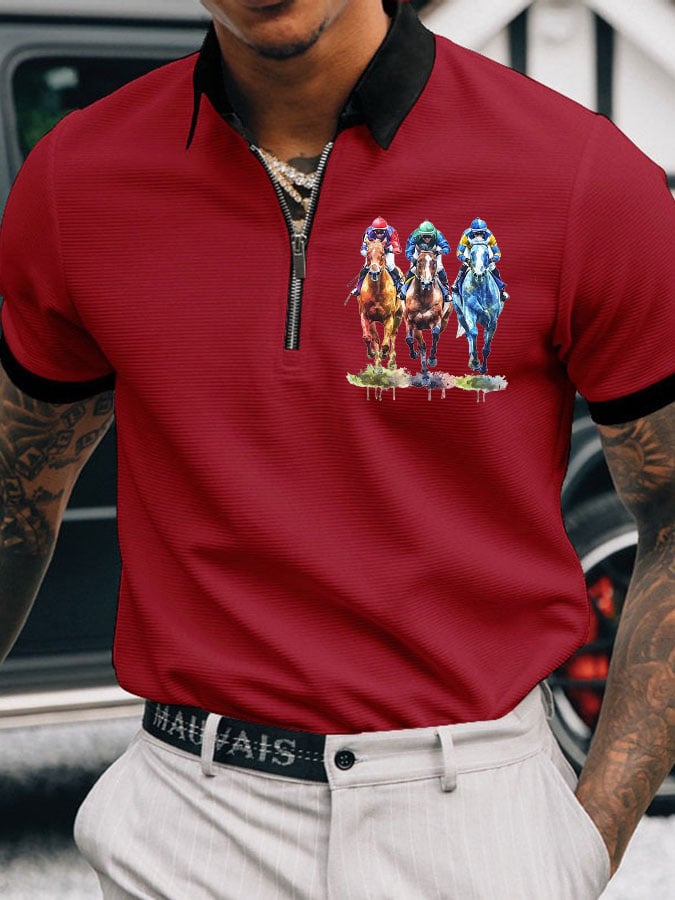 Camisa polo Horse Racing estampado casual para hombre