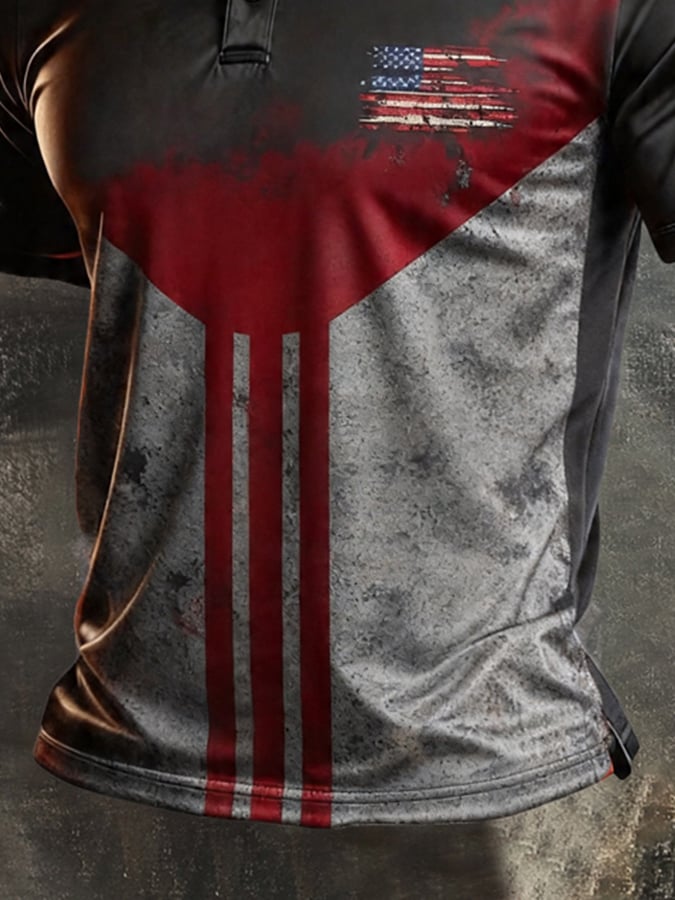 Camisa polo retro Patriotic Color-Block de manga corta para hombre