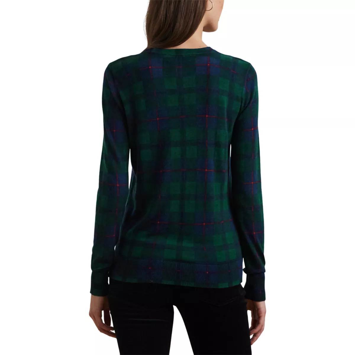 Women's Black Watch Plaid Beaded-Crest Sweater - 2