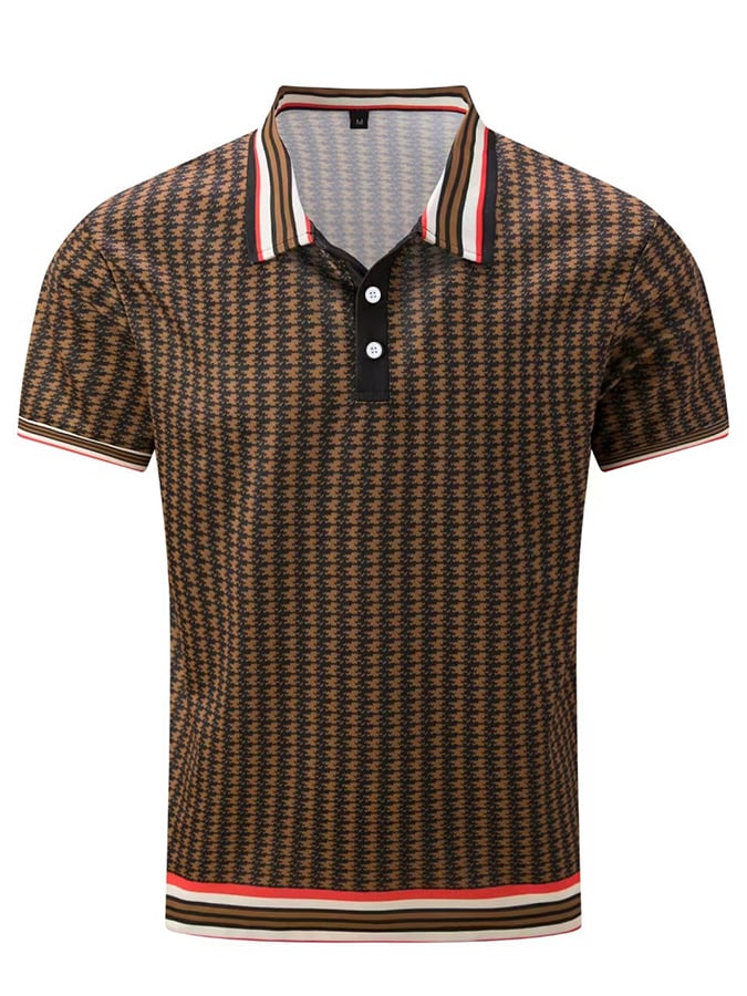 Camisa polo retro a cuadros casual para hombre