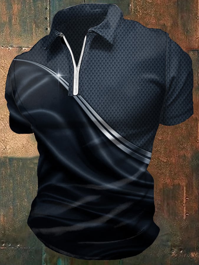Camisa polo casual degradado gráfico estampado con cierre para hombre