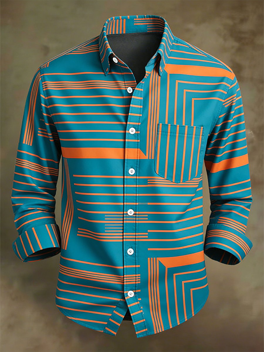 Camisa retro ejecutivo Bag House Geometric de manga larga para hombre