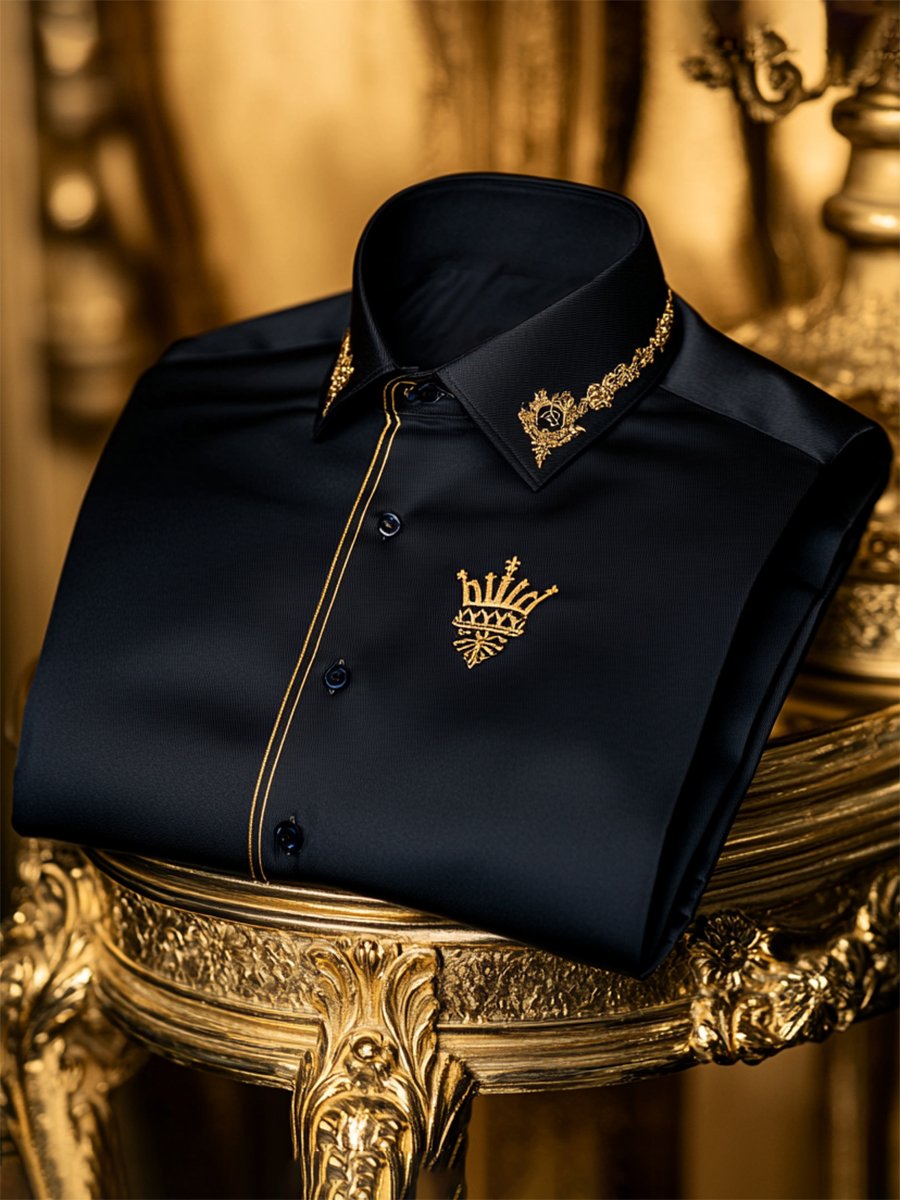 Camisa Mens casual ejecutivo Royal Logo de manga larga