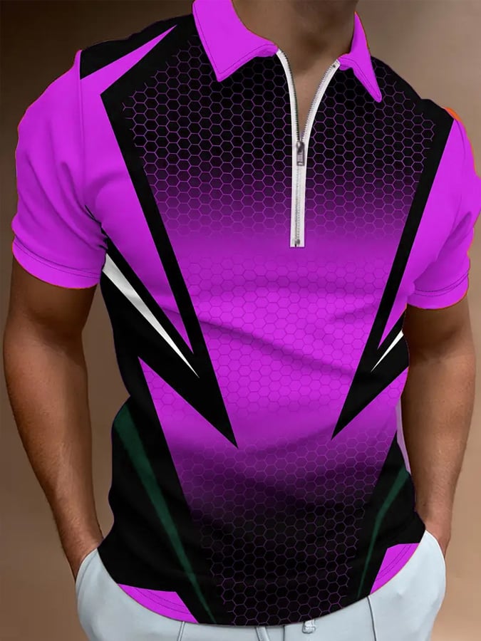 Camisa polo casual en bloques de color con cierre para hombre