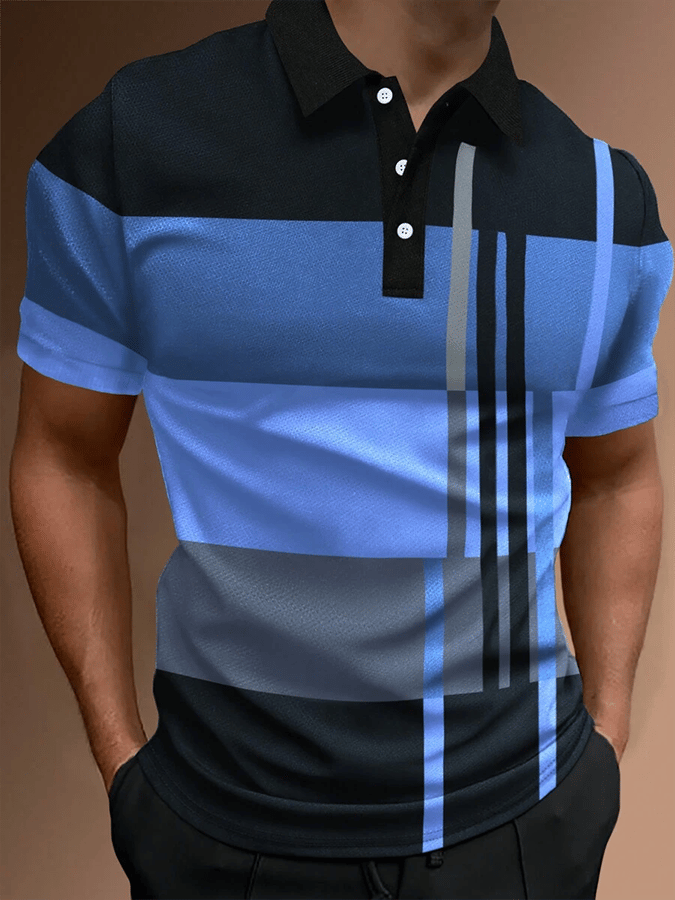 Camisa polo retro Contrast Design Button de manga corta casual para hombre