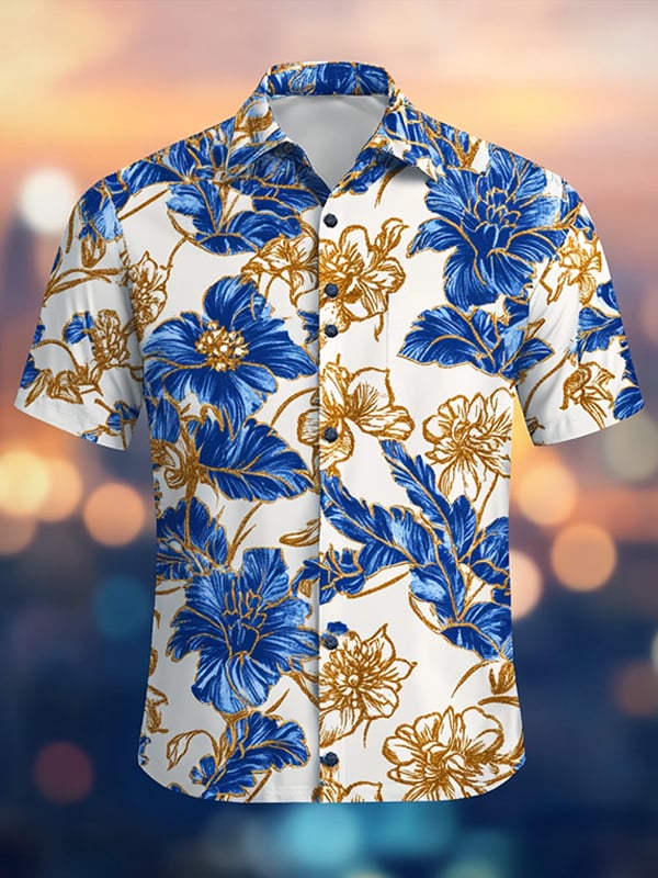 Camisa Beach Vacation floral de manga corta para hombre